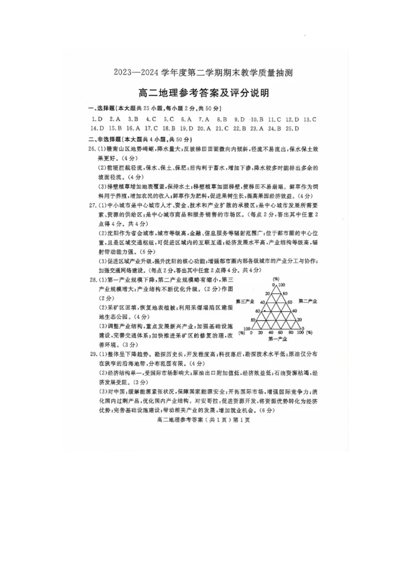 山东省聊城市2023-2024学年高二下学期期末教学质量抽测考试+地理答案_2024-2025高二（7-7月题库）_2024年07月试卷_0722山东省聊城市2023-2024学年高二下学期期末教学质量抽测考试
