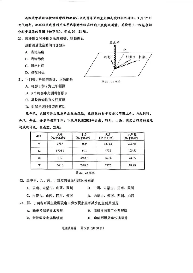 地理试卷_2024-2025高三（6-6月题库）_2024年11月试卷_1109浙江省绍兴市一模2024-2025学年11月诊断考试_绍兴市一模地理