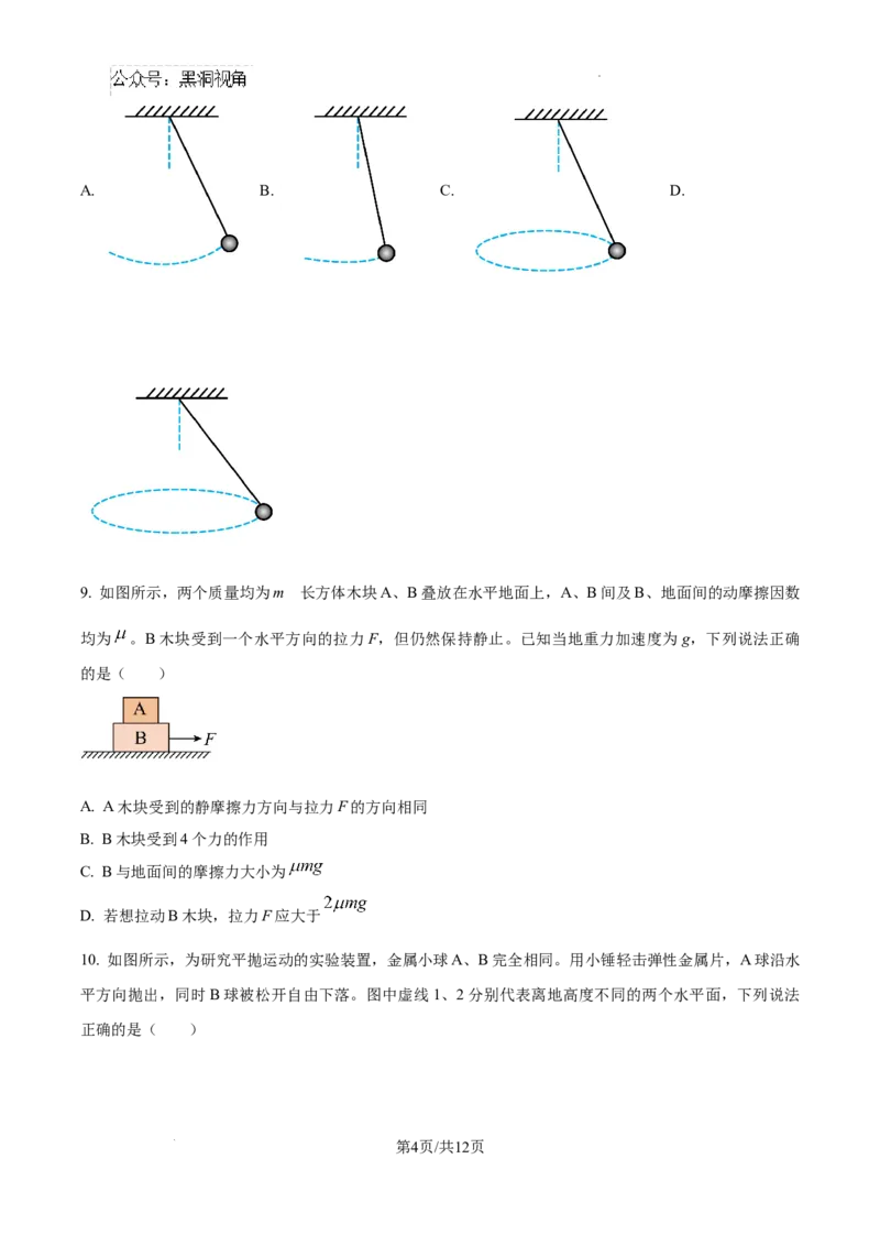 北京市通州区2025届高三上学期11月期中质量检测物理_2024-2025高三（6-6月题库）_2024年12月试卷_1218北京市通州区2025届高三上学期11月期中质量检测试卷