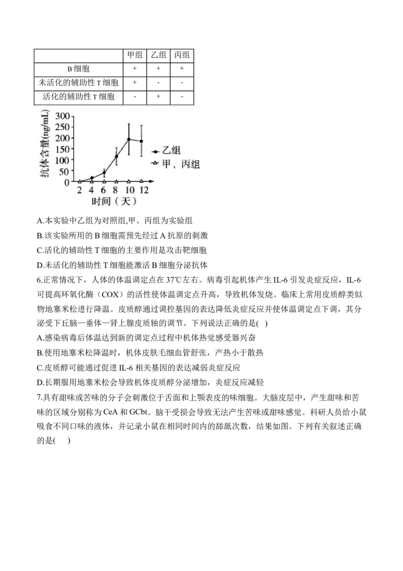 专题9人体生命活动的调节（选择题）&mdash;&mdash;高考生物学模块分练新高考版（含解析）_2024-2025高三（6-6月题库）_2026年1月高三
