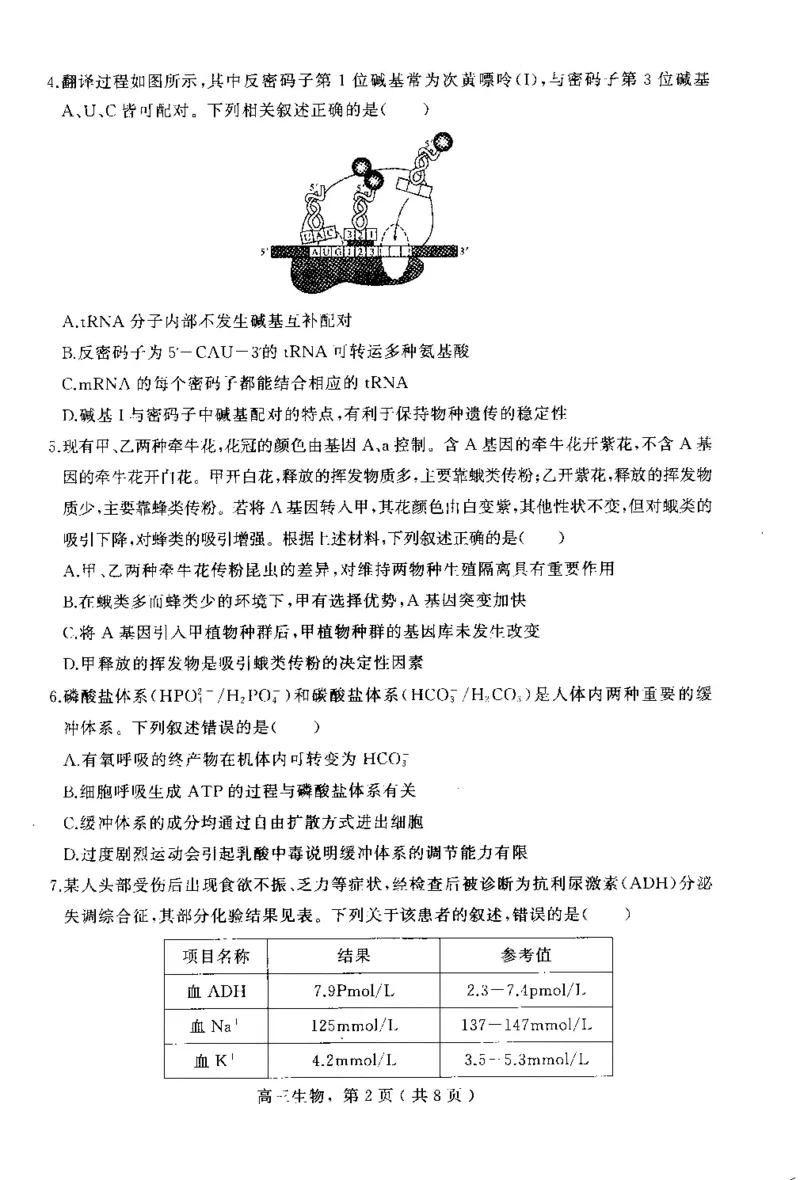 河北省石家庄市辛集市2025届高三上学期1月期末生物_2024-2025高三（6-6月题库）_2025年02月试卷_0202河北省石家庄市辛集市2025届高三上学期1月期末考试（全科）