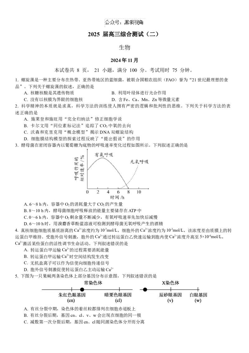 广东省华南师范大学附属中学2024-2025学年高三上学期11月综合测试（二）生物Word版含答案_2024-2025高三（6-6月题库）_2024年11月试卷