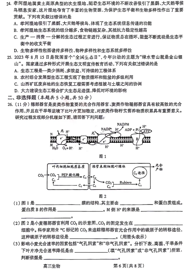 生物试题(1)(1)_2024年2月_01每日更新_03号_2024届山西省吕梁市高三上学期1月期末考试_山西省吕梁市2024届高三上学期1月期末考试生物