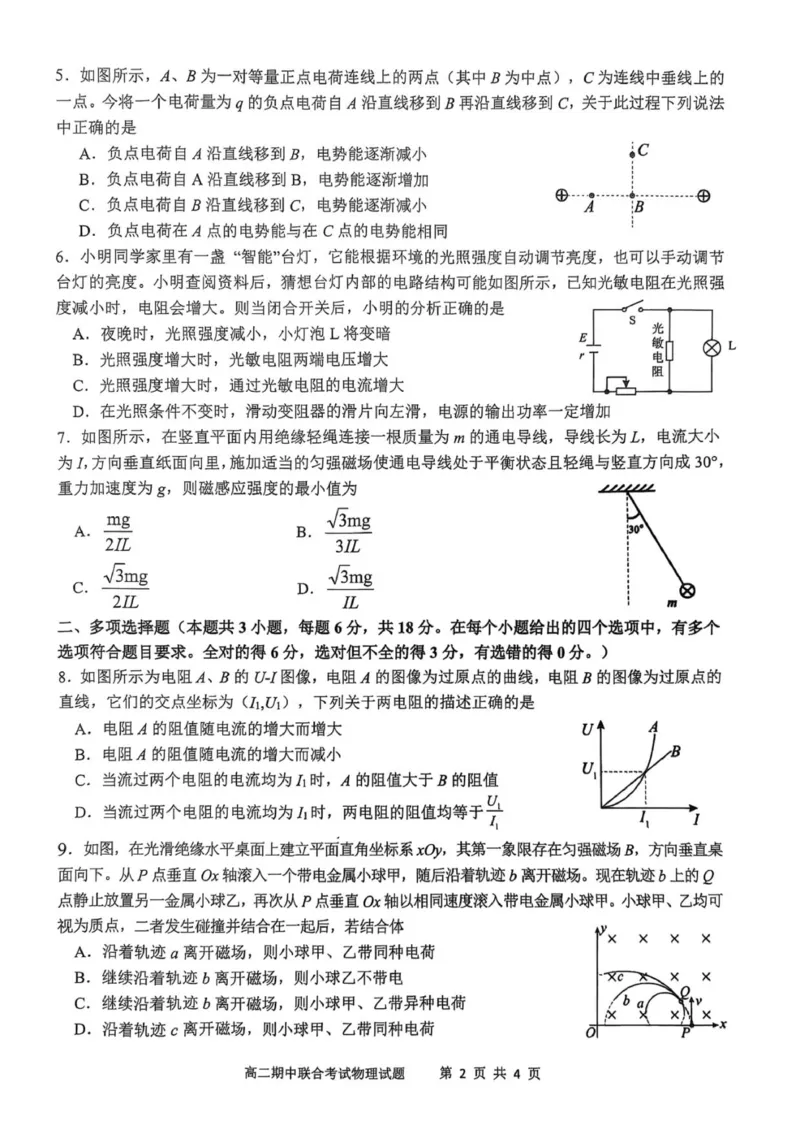泸县普通高中共同体2025年秋期高二期中联合考试物理试题_251206四川省泸州市泸县普通高中共同体2025-2026学年高二上学期11月期中