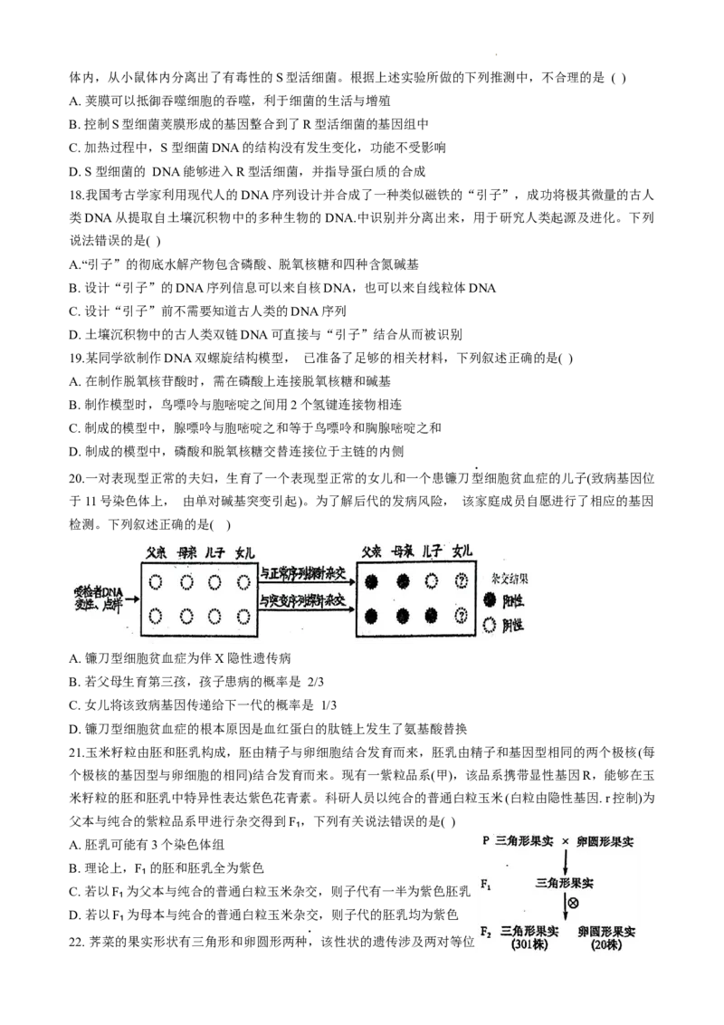 河南省商丘市第一高级中学2023-2024学年第一学期期中考试生物(1)_2023年11月_0211月合集_2024届河南省商丘市第一高级中学第一学期期中考试