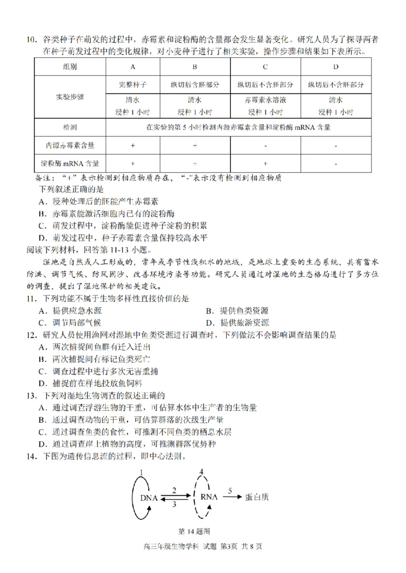 生物卷-2303试题金丽衢十二校&ldquo;七彩阳光&rdquo;_2024年2月_01每日更新_15号_2023届浙江省金丽衢十二校、七彩阳光等校高三下学期3月联考全科