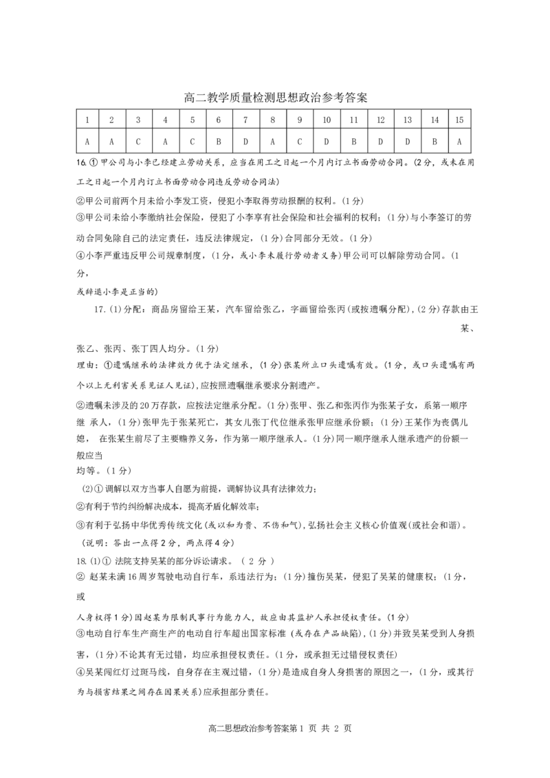 山东省淄博市2023-2024学年度第二学期高二教学质量检测+政治答案_2024-2025高三（6-6月题库）_2024年07月试卷_240711山东省淄博市2023-2024学年度第二学期高二教学质量检测