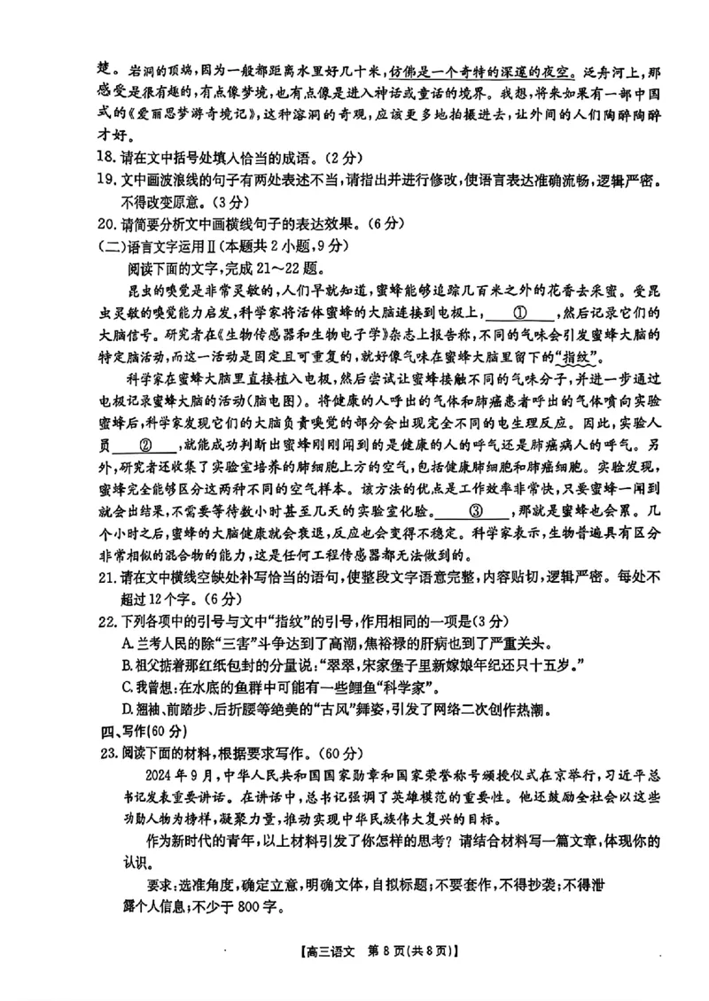 河北省沧衡名校联盟2024-2025学年高三11月期中考试语文+答案_2024-2025高三（6-6月题库）_2024年11月试卷_1120河北省沧衡名校联盟2024-2025学年高三11月期中考试