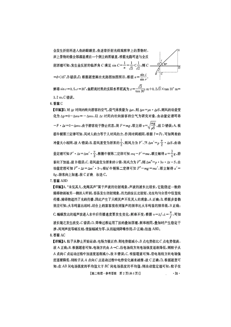 扫描件_高二物理试卷参考答案_2024-2025高二（7-7月题库）_2025年01月试卷_0108湖南省市县联考（示范性高中）2024-2025学年高二上学期12月月考