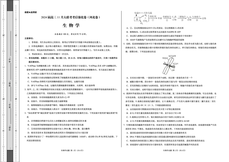 生物(1)_2023年11月_0211月合集_2024届高三11月大联考考后强化卷（河北卷）_2024届高三11月大联考考后强化卷（河北卷）生物