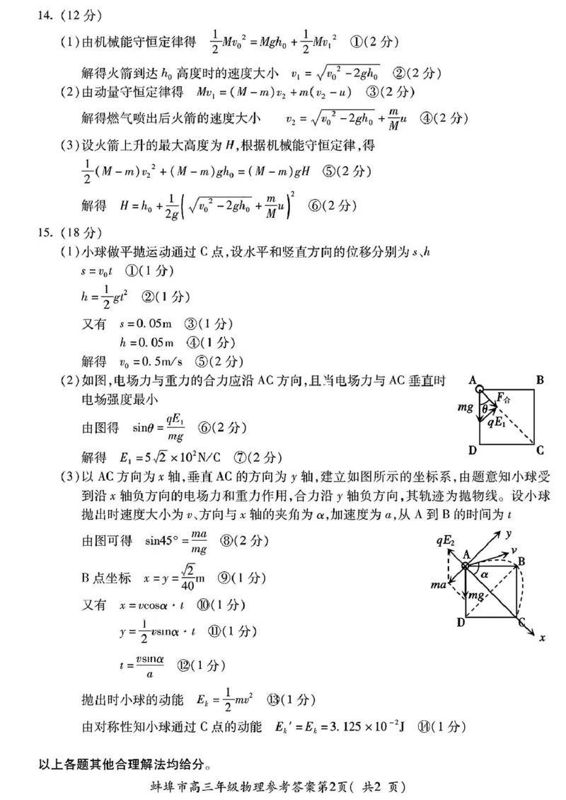 安徽省蚌埠市2025届高三上学期调研性考试物理+答案_2024-2025高三（6-6月题库）_2024年08月试卷_0831安徽省蚌埠市2025届高三上学期开学调研考试