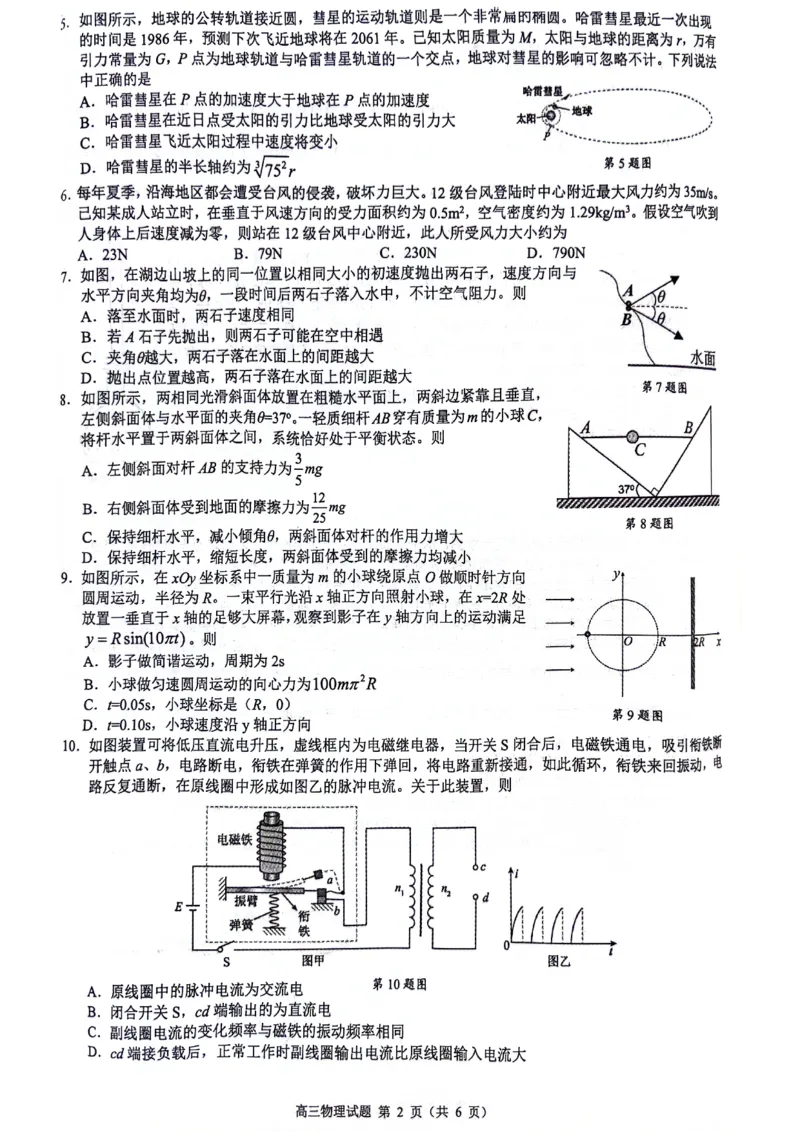 试题_2024年5月_01按日期_11号_2024届浙江省县域教研联盟高三下学期二模_浙江省县域教研联盟2023-2024学年高三下学期一模考试物理试题