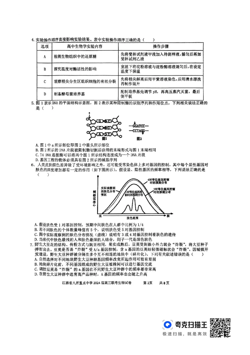 生物_2024年4月_01按日期_3号_2024届江西省八所重点中学高三下学期4月联考_2024届江西省八所重点中学高三下学期4月联考生物