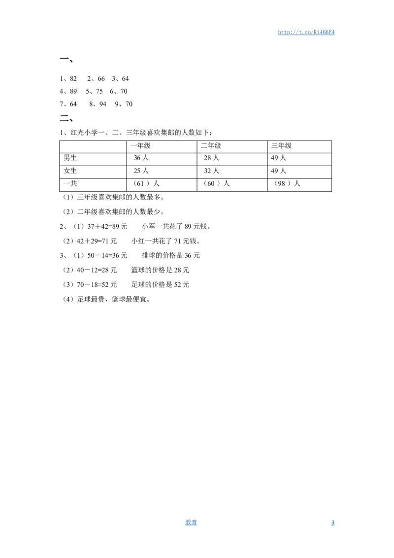 二年级下册数学一课一练-《两、三位数的加法和减法》3-苏教版_小学1-6年级全部试卷_数学_二年级_3-7-4、小学二年级数学下册_3-7-4-2、练习题、作业、试题、试卷_苏教版_课时练