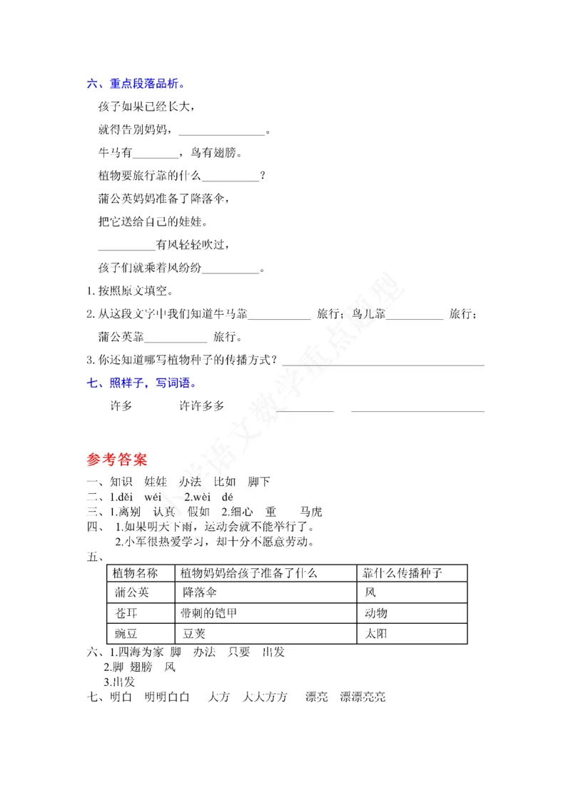 二年级语文上册第一单元每课知识重点与专项练习及单元测试1_小学1-6年级全部试卷_语文_二年级_3-7-1、小学二年级语文上册_3-7-1-2、练习题、作业、试题、试卷_通用