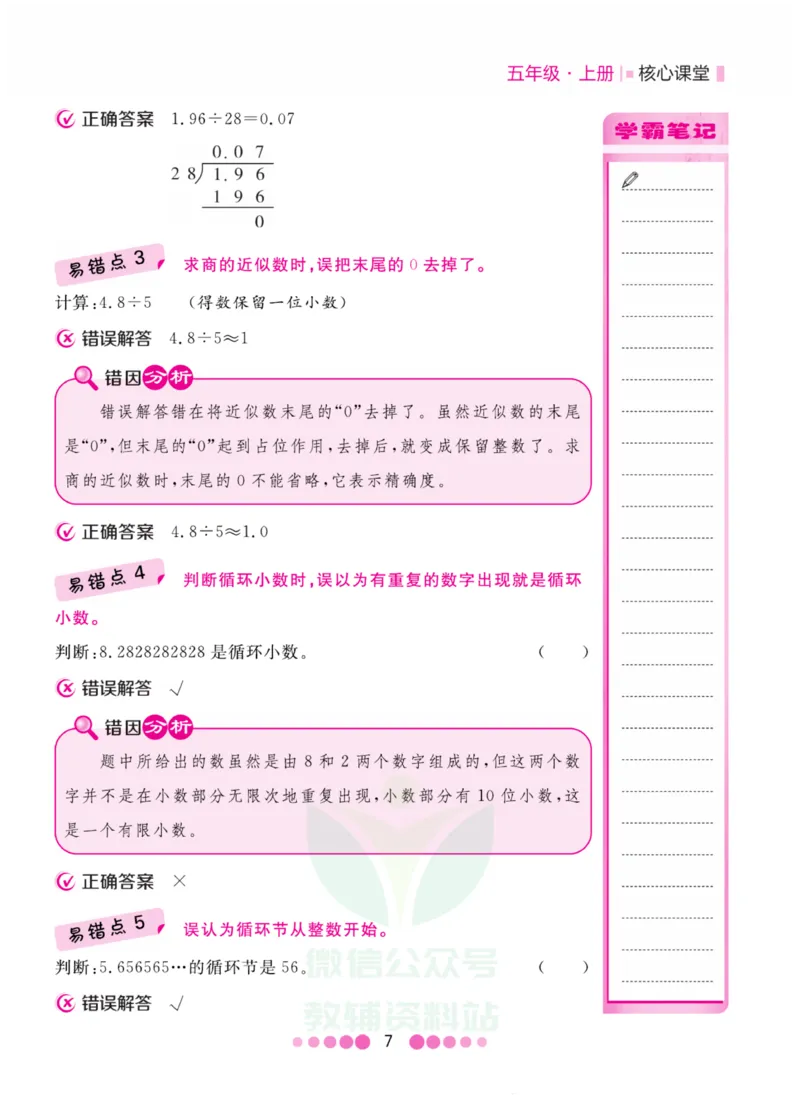 五年级上册数学人教版易错清单_小学1-6年级全部试卷_数学_五年级_3-10-3、小学五年级数学上册_3-10-3-1、复习、知识点、归纳汇总_人教版
