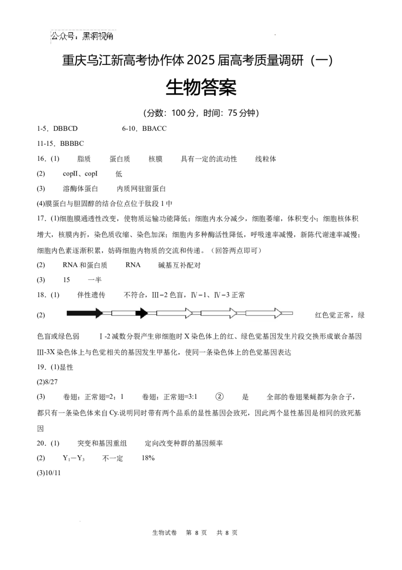 重庆市乌江新高考协作体2024-2025学年高三上学期9月月考生物试卷+答案_2024-2025高三（6-6月题库）_2024年09月试卷_0913重庆市乌江新高考协作体2024-2025学年高三上学期9月月考