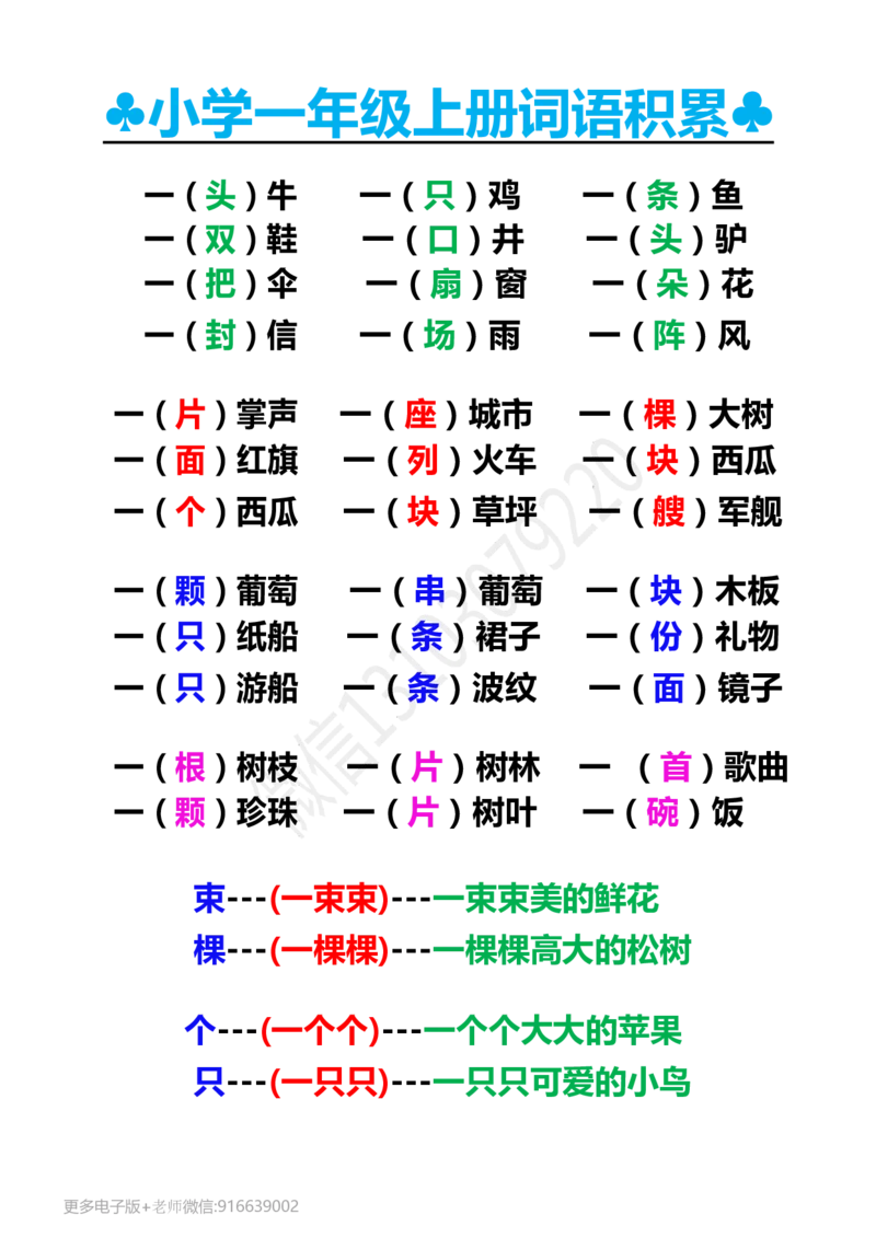 一年级上册词语积累_小学1-6年级全部试卷_语文_一年级_3-6-1、小学一年级语文上册_3-6-1-1、复习、知识点、归纳汇总_通用