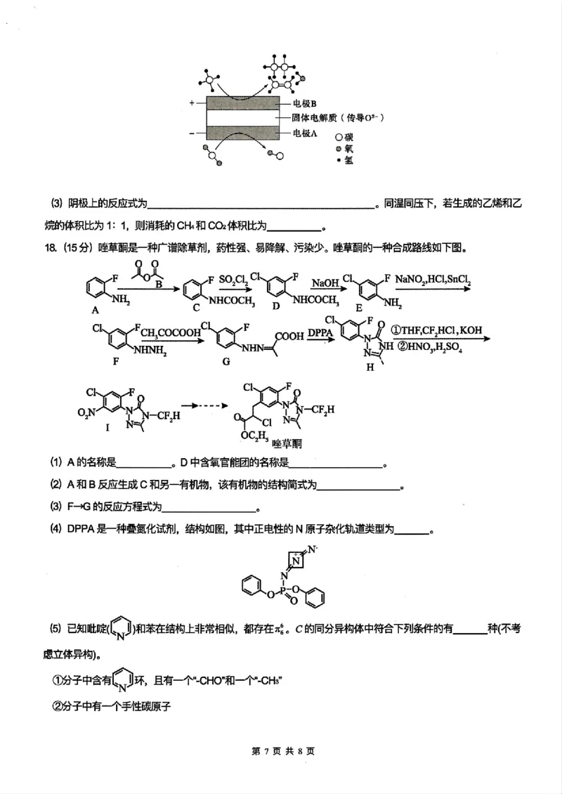 重庆育才中学2025届高三12月月考化学+答案_2024-2025高三（6-6月题库）_2024年12月试卷_1213重庆育才中学2025届高三12月月考