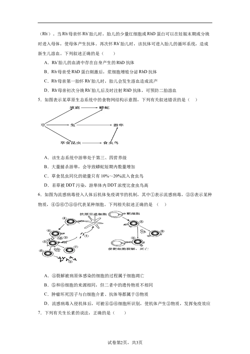湖南省岳阳市岳阳县第一中学2025-2026学年高二上学期12月月考生物试题（含答案）_2026年01月高二试卷_260115湖南省岳阳市岳阳县第一中学2025-2026学年高二上学期12月月考