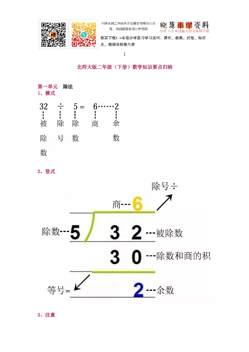 北师大版二年级（下册）数学知识要点归纳_小学1-6年级全部试卷_数学_二年级_3-7-4、小学二年级数学下册_3-7-4-1、复习、知识点、归纳汇总_北师大版