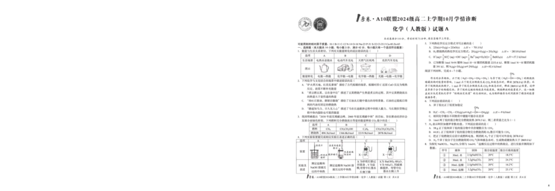 （A卷）1号卷&middot;A10联盟2024级高二上学期10月学情诊断化学（人教版）A_2025年10月高二试卷_251017安徽省1号卷&middot;A10联盟2024级高二上学期10月学情诊断（全）