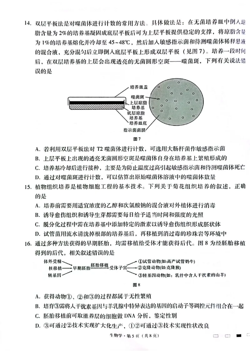 生物试卷_2024-2025高三（6-6月题库）_2024年12月试卷_1203云南师范大学附属中学2024-2025学年高三上学期高考适应性月考（六）（全科）_云南师大附中2025届高考适应性月考卷（六）生物试卷