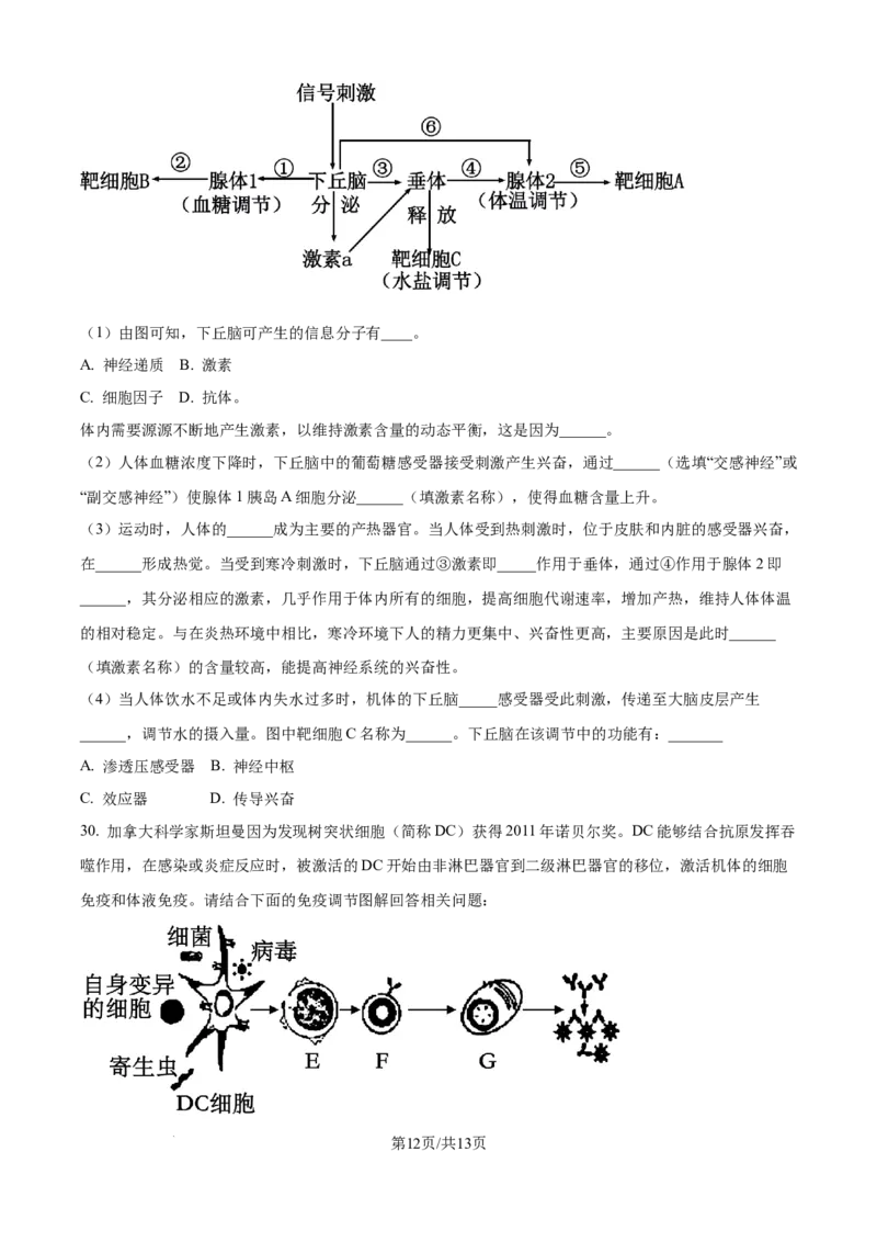 精品解析：黑龙江省牡丹江市第一高级中学（致远班）2025-2026学年高二上学期9月月考生物试题（原卷版）_2025年10月高二试卷