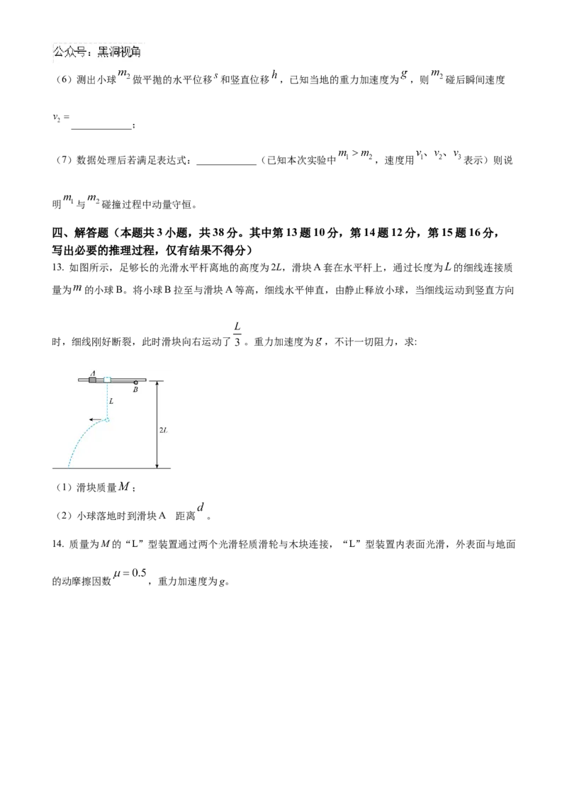 湖南省长沙市雅礼中学2025届高三上学期月考（二）物理试题_2024-2025高三（6-6月题库）_2024年10月试卷_1015湖南省长沙市雅礼中学2025届高三上学期月考（二）