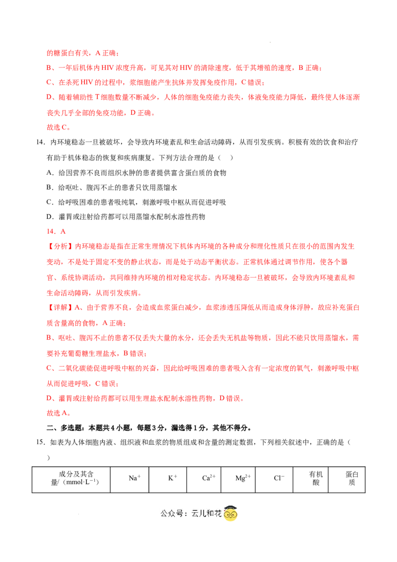 高二生物第一次月考卷（江苏专用）（全解全析）_2024-2025高二（7-7月题库）_2024年09月试卷_0922黄金卷：2024-2025学年高二上学期第一次月考9科word解析版含答题卡（江苏专用）