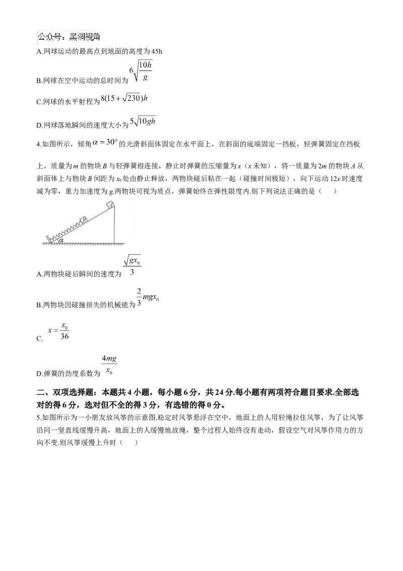 福建省2024-2025学年金科大联考高三11月测评物理（含解析）_2024-2025高三（6-6月题库）_2024年11月试卷_1121福建省2024-2025学年金科大联考高三11月测评（全科）