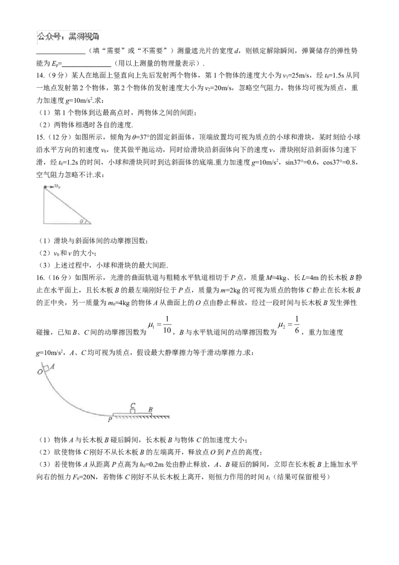 福建省2024-2025学年金科大联考高三11月测评物理（含解析）_2024-2025高三（6-6月题库）_2024年11月试卷_1121福建省2024-2025学年金科大联考高三11月测评（全科）