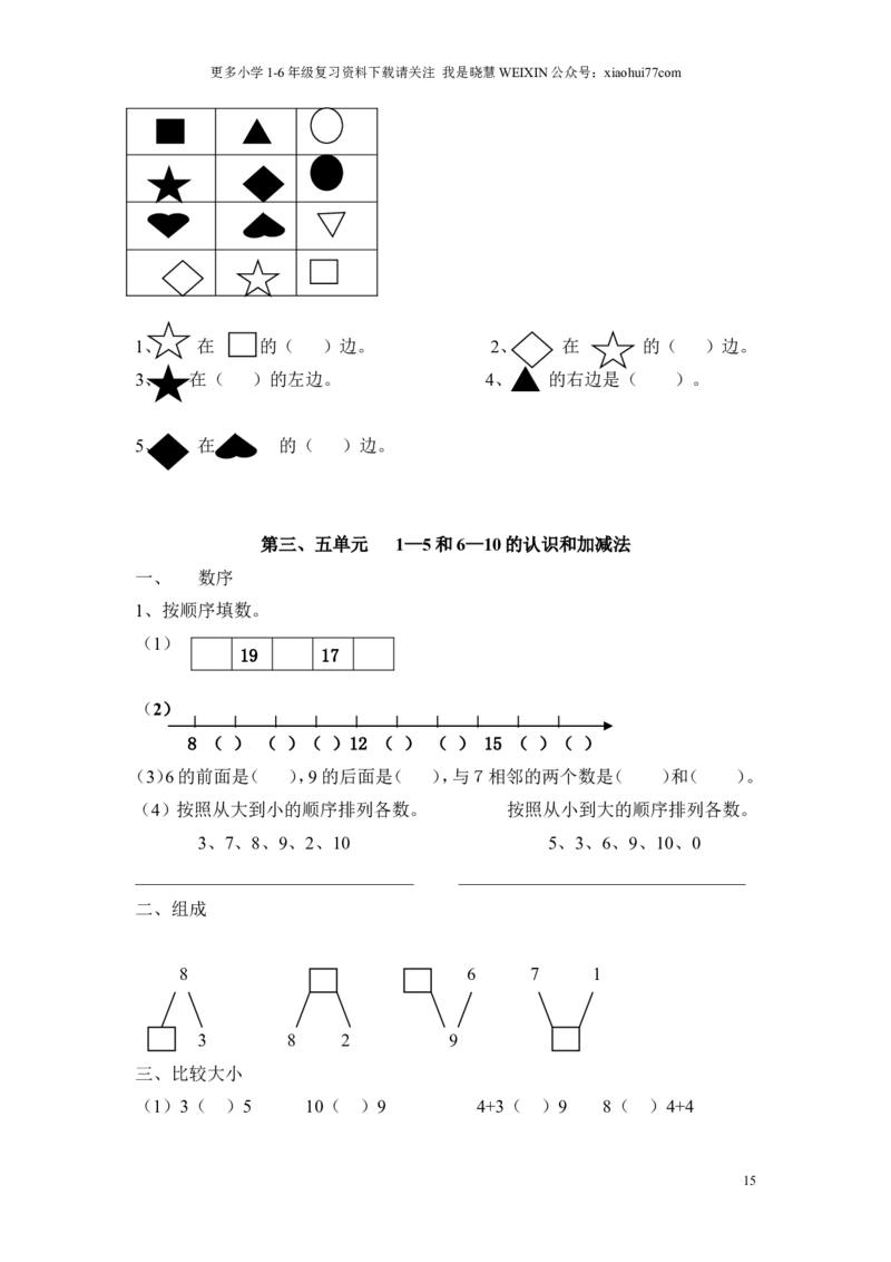 一年级上册数学知识点汇总(1)_小学1-6年级全部试卷_数学_一年级_3-6-3、小学一年级数学上册_3-6-3-1、复习、知识点、归纳汇总_通用