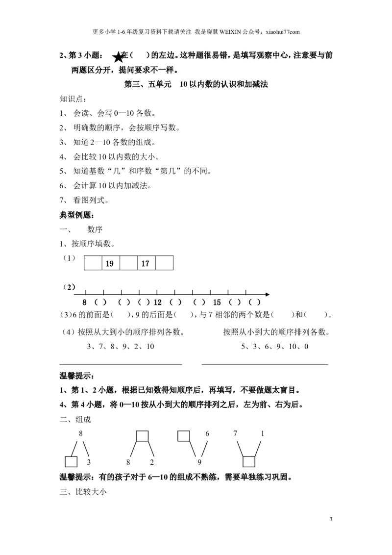 一年级上册数学知识点汇总(1)_小学1-6年级全部试卷_数学_一年级_3-6-3、小学一年级数学上册_3-6-3-1、复习、知识点、归纳汇总_通用