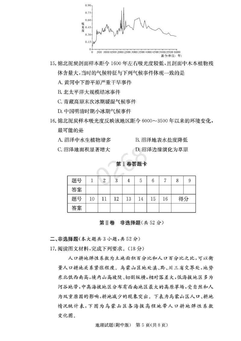 湖南省长沙市湖南师范大学附属中学2024-2025学年高三上学期第五次月考地理试卷+答案_2024-2025高三（6-6月题库）_2025年02月试卷_0201湖南师范大学附属中学2025届高三上学期月考（五）