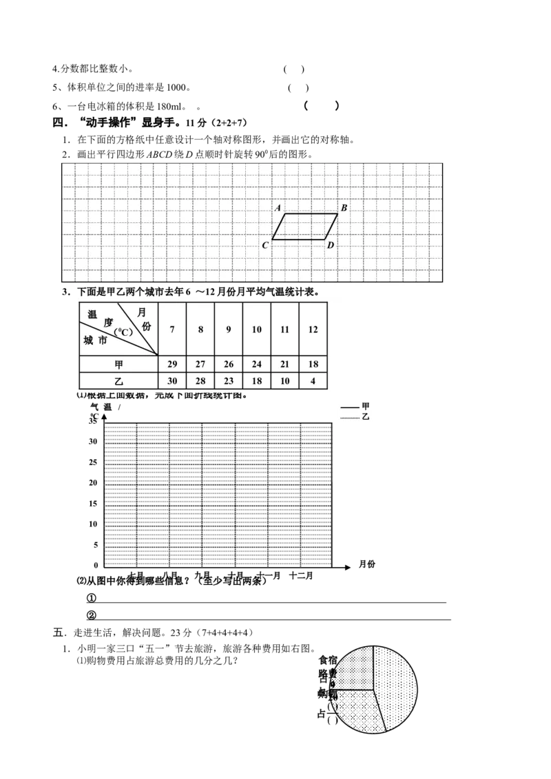 五年级下册数学期末考试题_小学1-6年级全部试卷_数学_五年级_3-10-4、小学五年级数学下册_3-10-4-2、练习题、作业、试题、试卷_人教版_期末测试卷