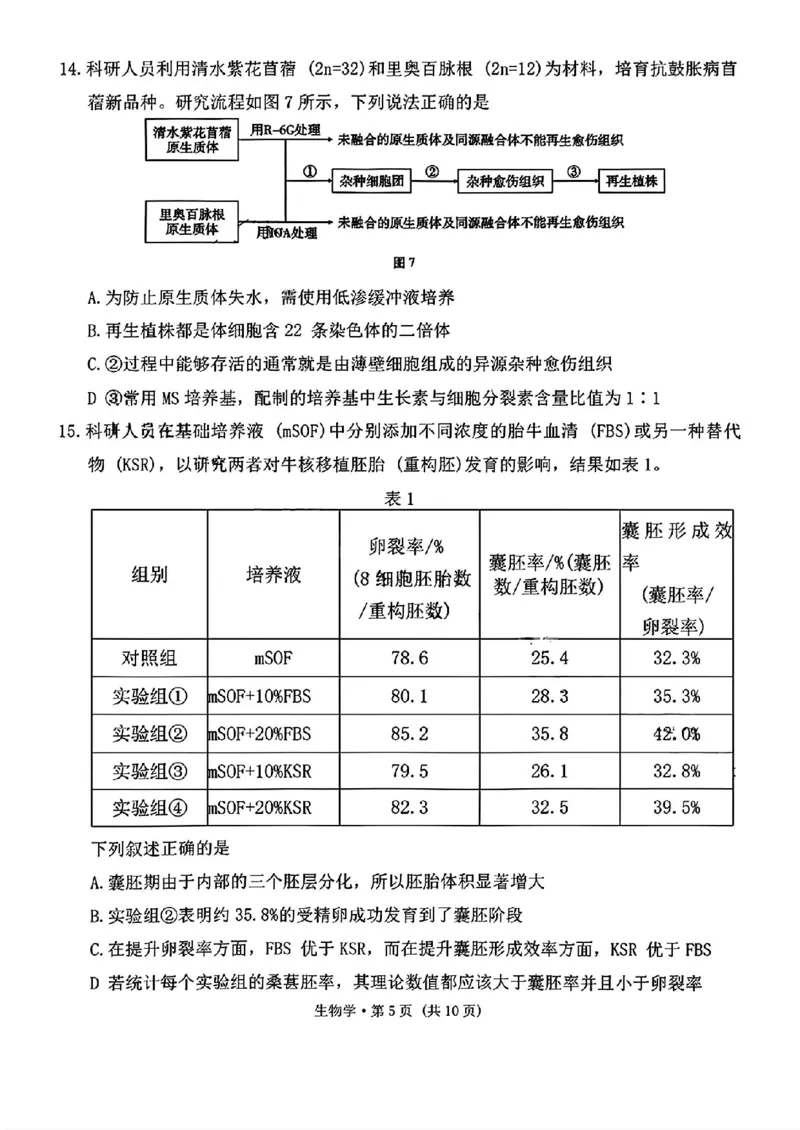 云南师大附中2026届高考适应性月考卷（六）生物+答案_2024-2026高三（6-6月题库）_2026年01月高三试卷_0105云南师大附中2026届高考适应性月考卷（六）