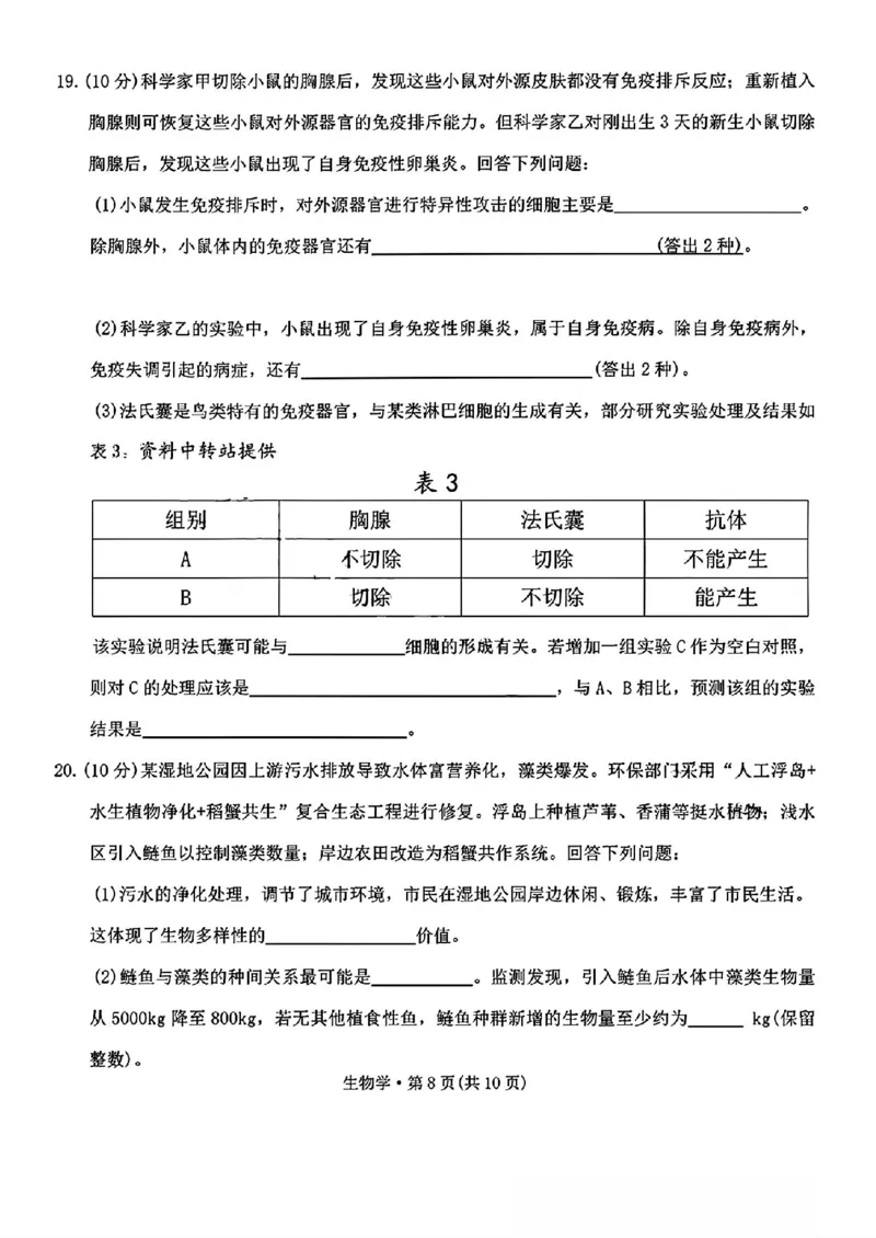 云南师大附中2026届高考适应性月考卷（六）生物+答案_2024-2026高三（6-6月题库）_2026年01月高三试卷_0105云南师大附中2026届高考适应性月考卷（六）