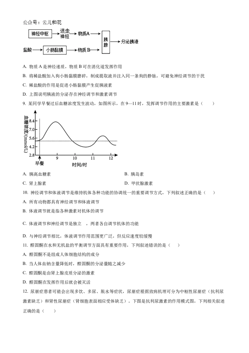 贵州省黔东南苗族侗族自治州2024-2025学年高二上学期11月期中考试生物试题Word版无答案_2024-2025高二（7-7月题库）_2024年12月试卷
