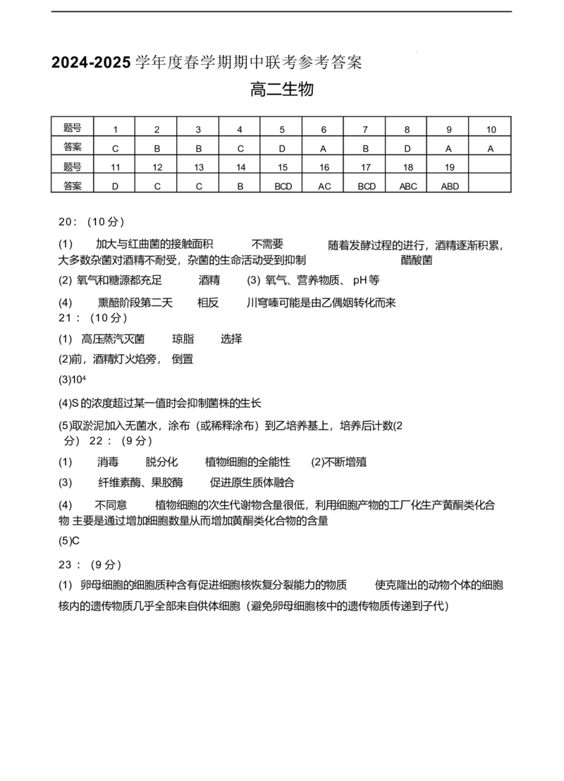 江苏省无锡市江阴市六校2024-2025学年高二下学期4月期中联考生物试卷（含答案）_2025年05月试卷_0504江苏省无锡市江阴市六校2024-2025学年高二下学期4月期中联考试题