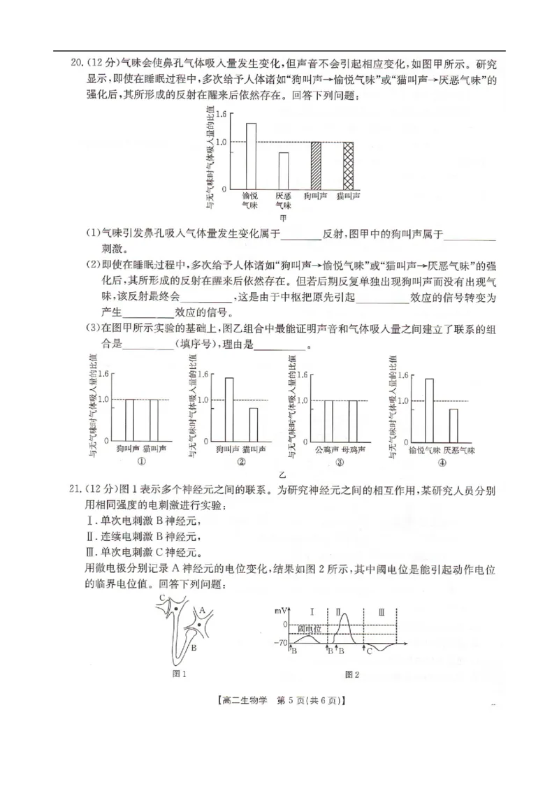 高二生物_2025年10月高二试卷_251027河北省邢台市卓越联盟2025-2026学年高二上学期10月月考（全）_河北省邢台市卓越联盟2025-2026学年高二上学期10月月考生物试题（扫描版，有解析）