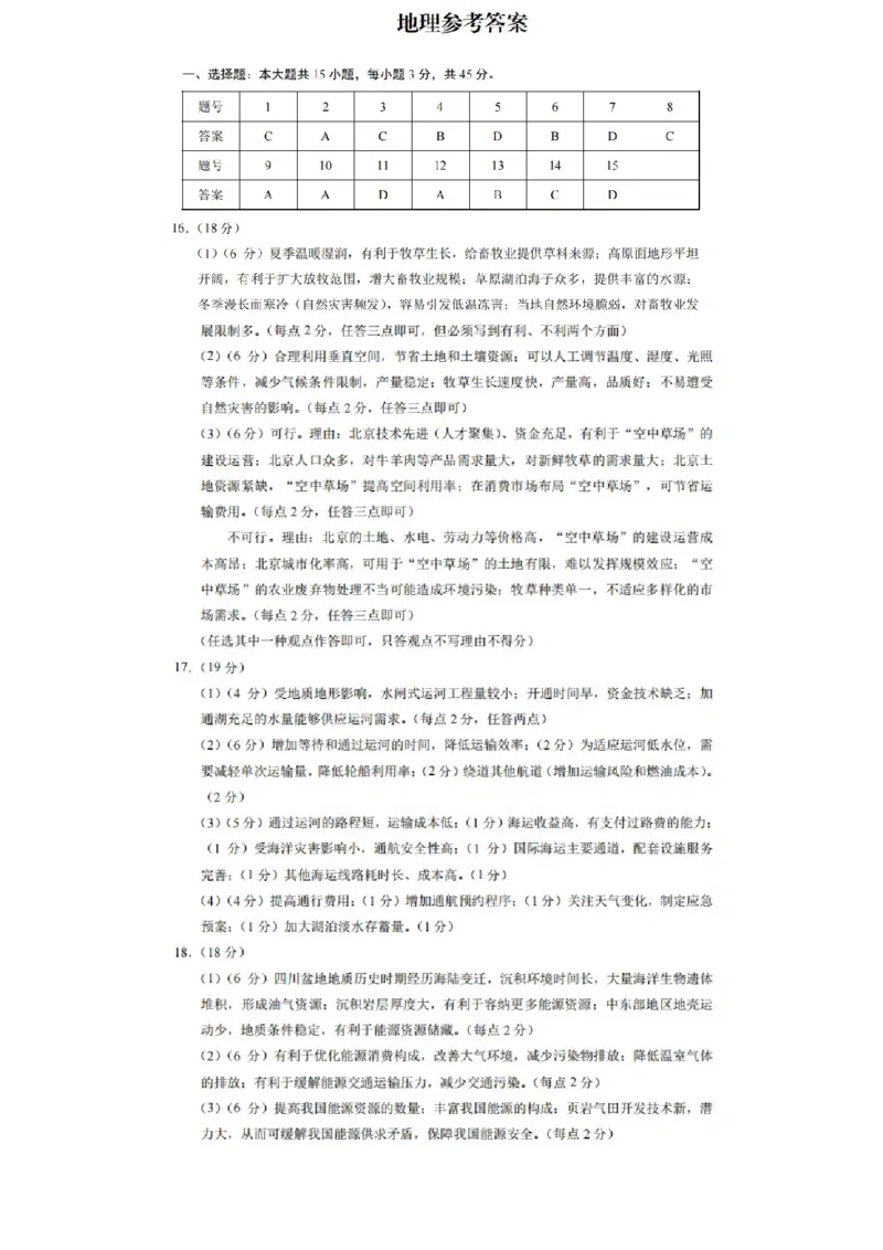 重庆市第一中学2025届高三11月期中考试地理答案_2024-2025高三（6-6月题库）_2024年12月试卷_1202重庆市第一中学校2024-2025学年高三上学期11月期中考试（全科）
