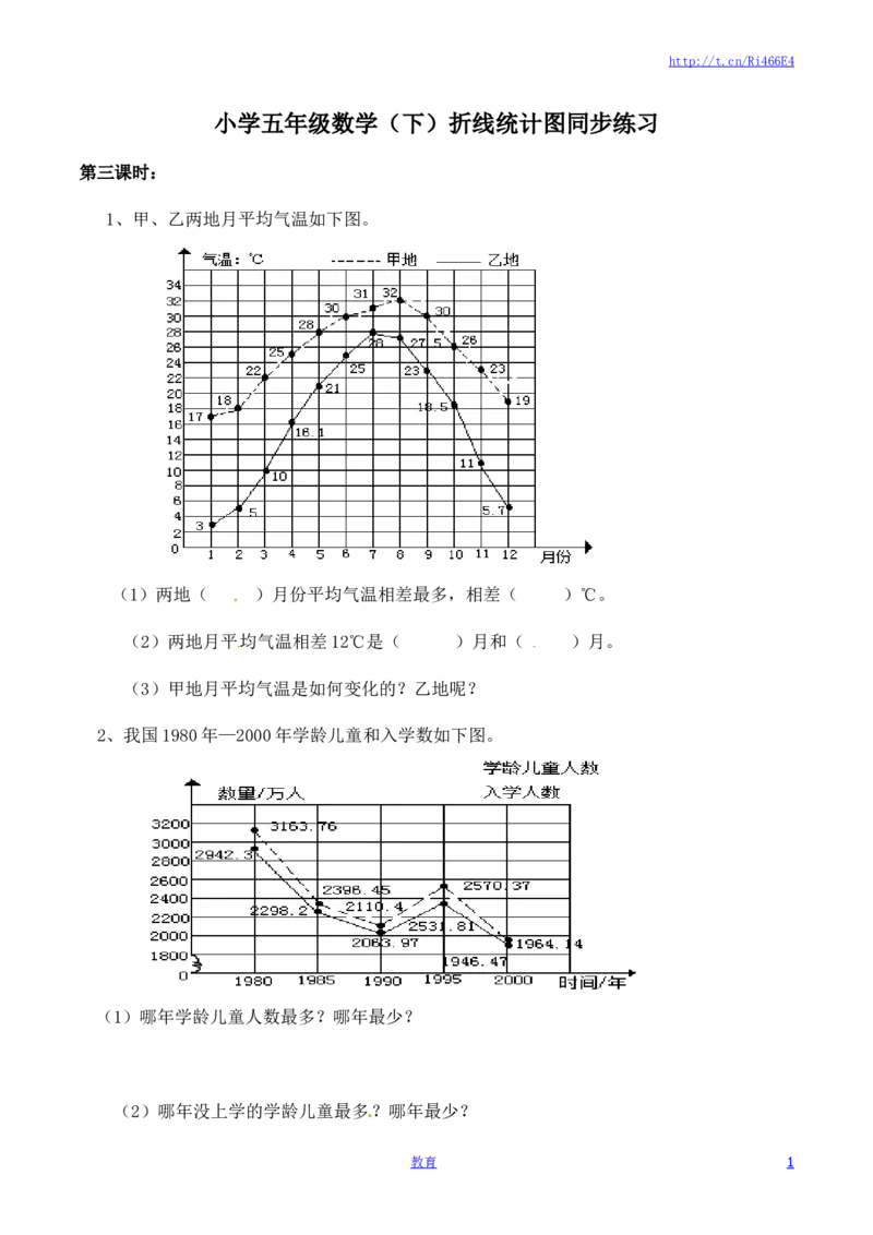 五年级下册数学一课一练-折线统计图3-西师大版（喜子的商铺）_小学1-6年级全部试卷_数学_五年级_3-10-4、小学五年级数学下册_3-10-4-2、练习题、作业、试题、试卷_苏教版_课时练