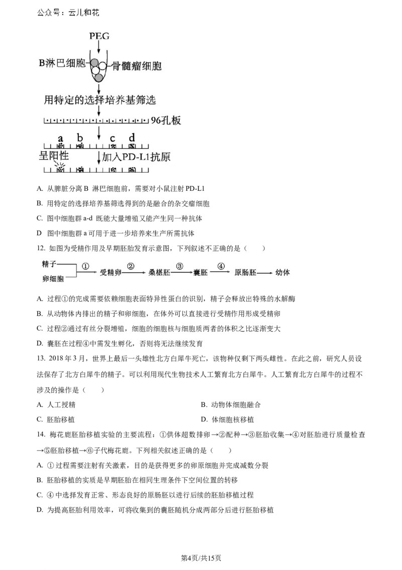 精品解析：黑龙江省哈师大附中和大庆铁人中学2023&mdash;2024学年高二下学期期末联考生物试题（原卷版）_2024-2025高二（7-7月题库）_2024年07月试卷