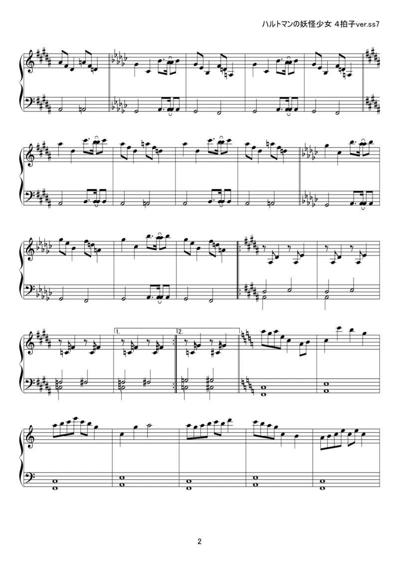 [kituneyuu][easy][3]4拍子_一万首著名钢琴曲谱哈农贝多芬合集视频教学电子版高清无水印可打印_05动漫游戏钢琴谱合集_日系东方Project钢琴谱全集_东方project钢琴谱_15　ハルトマンの妖怪少女