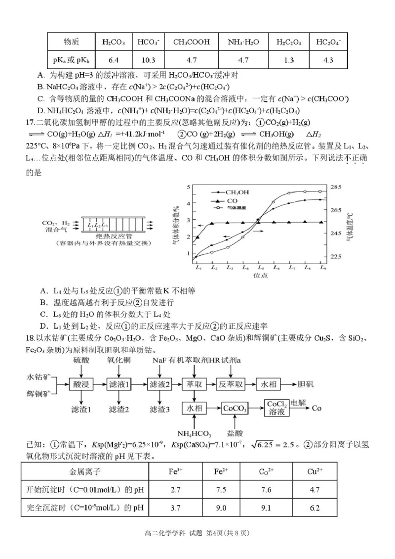 高二化学试卷_251204浙江省金兰教育合作组织2025-2026学年高二上学期11月期中联考（全）_浙江省金兰教育合作组织2025-2026学年高二上学期11月期中联考化学试题扫描版含答案