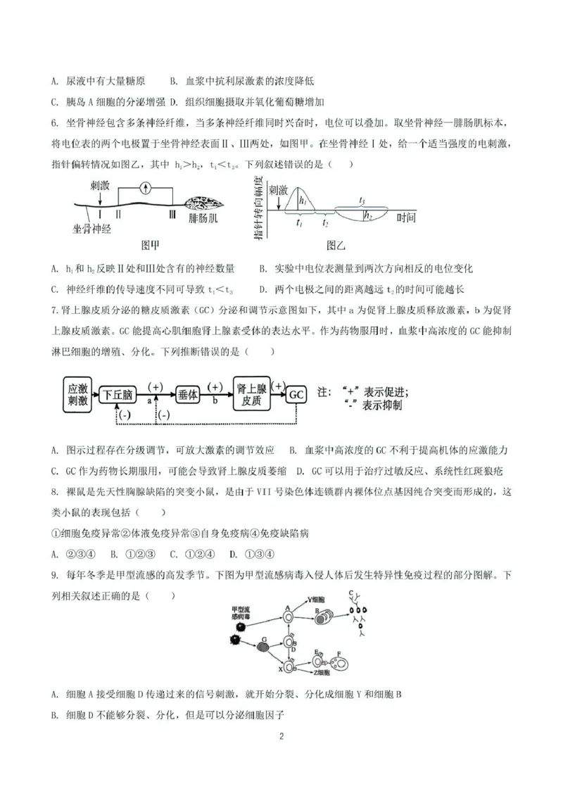 荆州中学2023级高二下学期起点考试生物_2024-2025高二（7-7月题库）_2025年03月试卷_0306湖北省荆州中学2024-2025学年高二下学期起点考试
