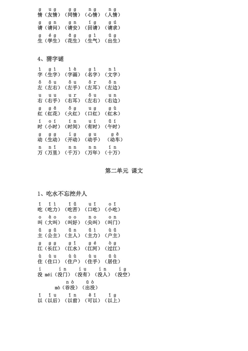 一年级下册生字表组词(含注音声调全)_小学1-6年级全部试卷_语文_一年级_3-6-2、小学一年级语文下册_3-6-2-2、练习题、作业、试题、试卷_部编（人教）版_专项练习