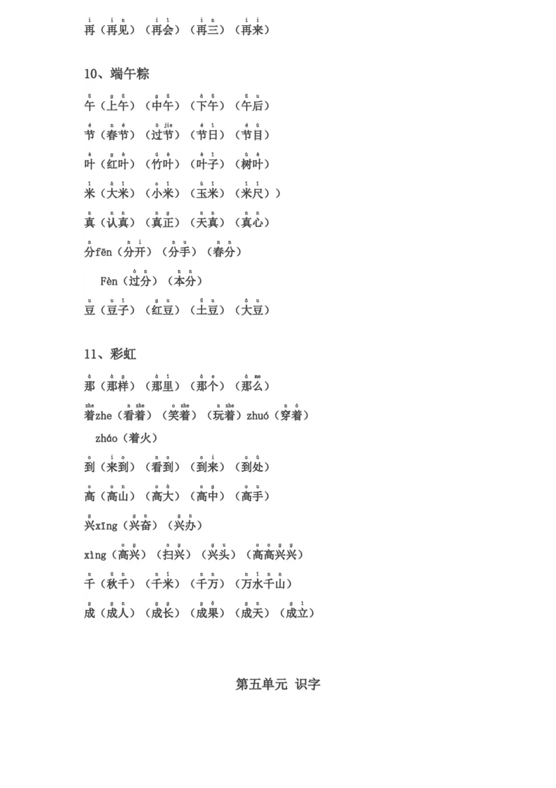 一年级下册生字表组词(含注音声调全)_小学1-6年级全部试卷_语文_一年级_3-6-2、小学一年级语文下册_3-6-2-2、练习题、作业、试题、试卷_部编（人教）版_专项练习