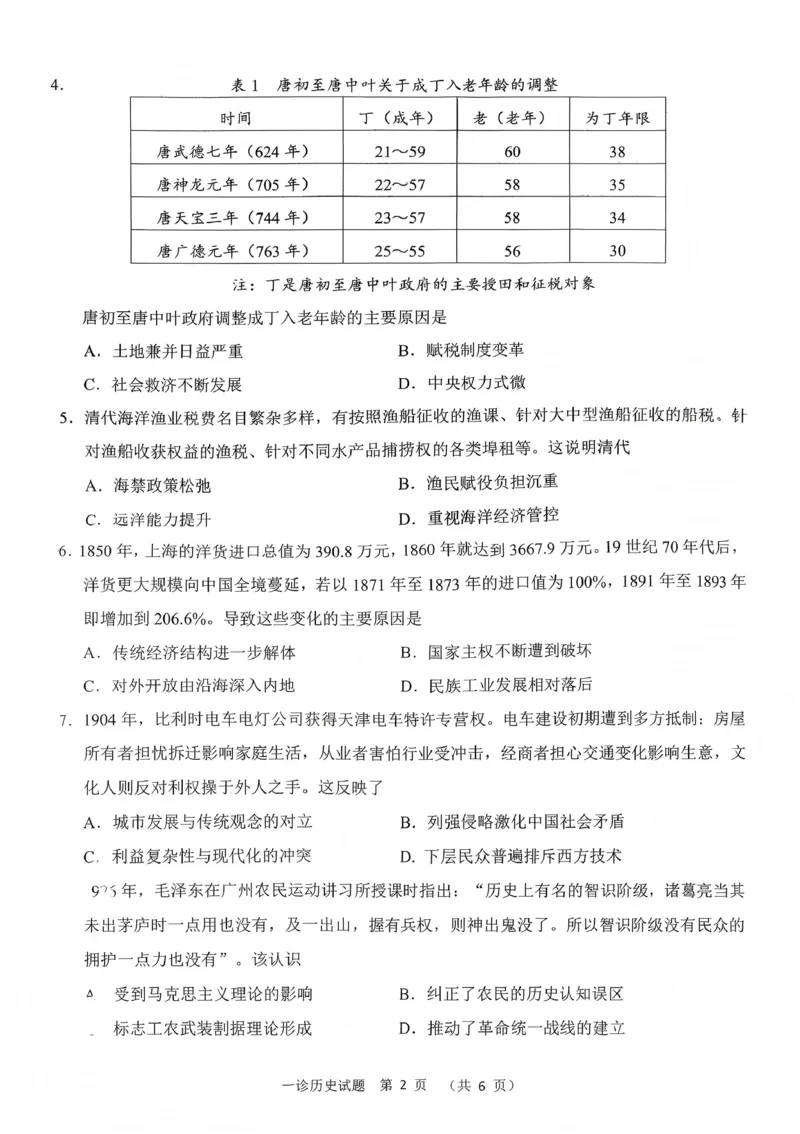 四川省雅安市高2023级第一次诊断性考试历史_2024-2026高三（6-6月题库）_2026年01月高三试卷_0123四川省雅安市高2023级第一次诊断性考试（雅安一诊）